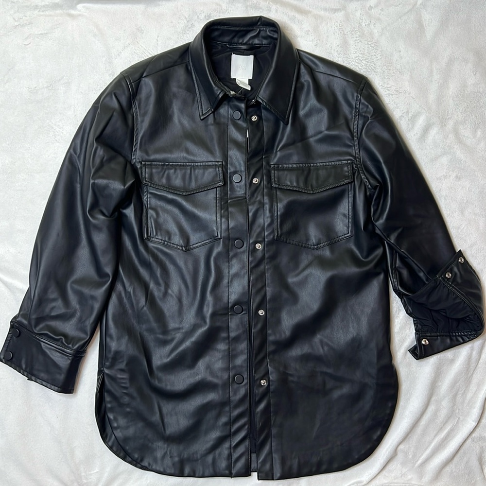 H&M Faux Leather Button Up Shirt